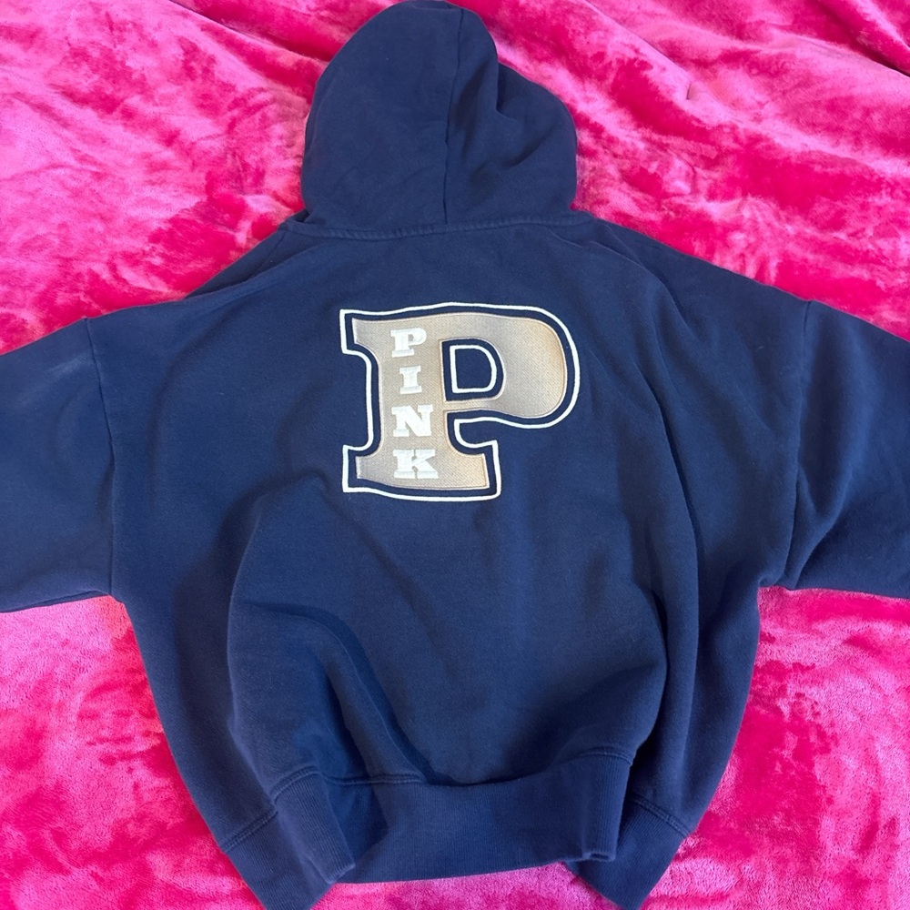 PINK Victoria's Secret Blue and Pink Hoodie with Logo